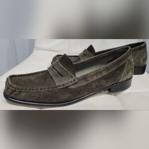 Vintage Olive Suede Loafers Women's Made in Italy